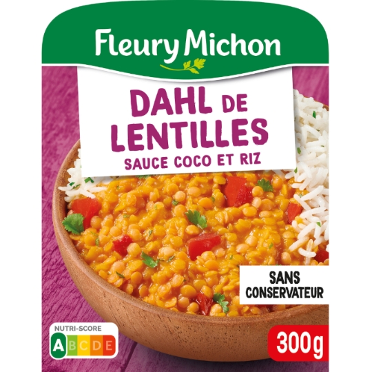 Plat cuisiné Dahl de lentilles, sauce coco et riz FLEURY MICHON