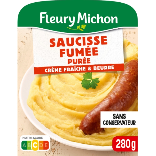 Plat cuisiné Saucisse Fumée Purée Crème Fraîche FLEURY MICHON