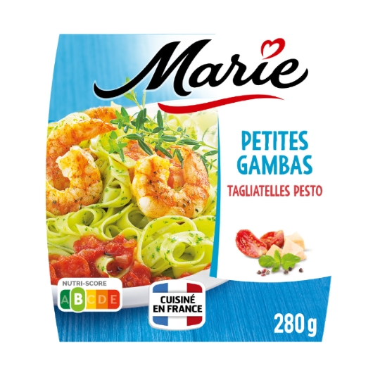 Plat Cuisiné Petites Gambas et Tagliatelles Pesto MARIE