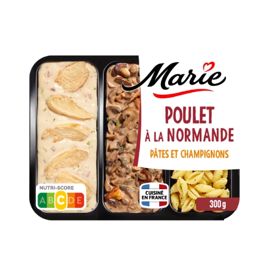 Plat Cuisiné Poulet Emincés à la Normande, Pâtes et Champignons MARIE