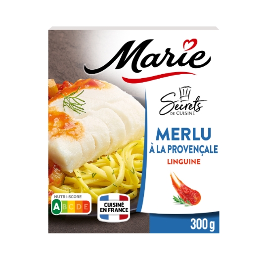 Plat cuisiné merlu blanc linguine au safran MARIE