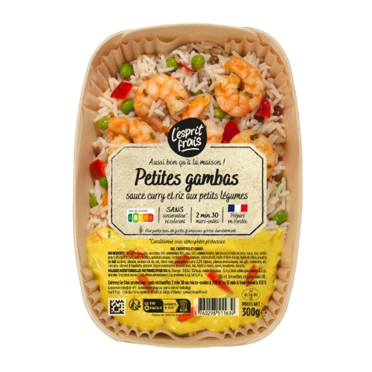 Petites gambas sauce curry riz aux petits légumes ESPRIT FRAIS