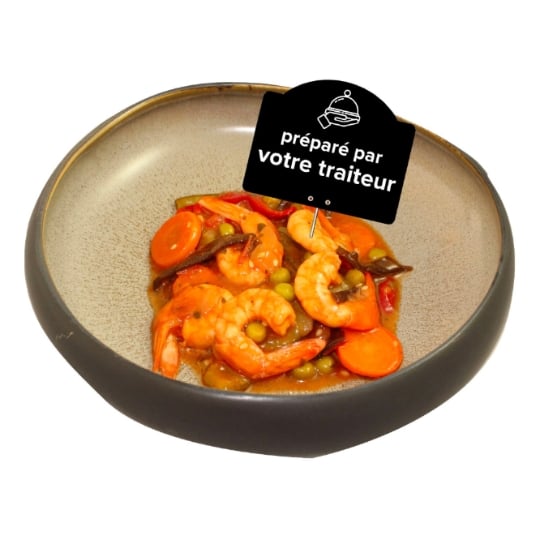 Plat Cuisiné Crevettes Sauce Piquante et Légumes LECHEF