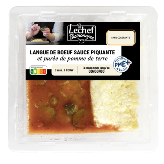 Plat cuisiné langue de bœuf sauce piquante écrasé pommes de terre LECHEF