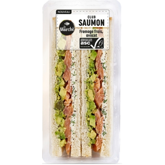 Sandwich fromage frais, avocat et saumon fumé. CARREFOUR