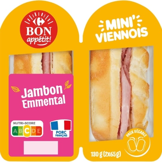 Sandwich mini viennois jambon emmental CARREFOUR BON APPETIT !