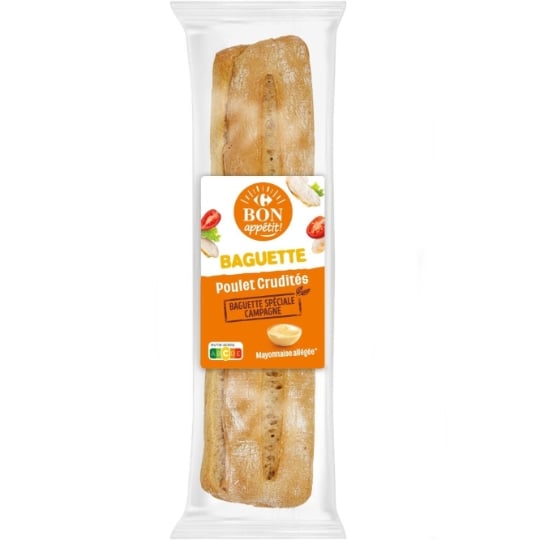 Sandwich baguette poulet crudités CARREFOUR BON APPETIT !