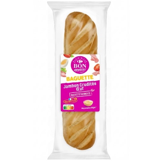 Sandwich au pain viennois, sauce mayonnaise moutardée allégée en matières grasses et jambon cuit standard CARREFOUR BON APPETIT !