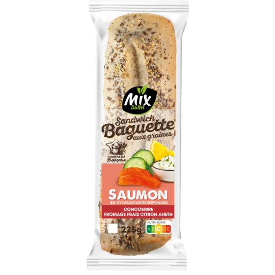 Sandwich Baguette aux graines saumon concombre MIX BUFFET