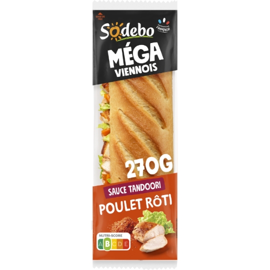 Sandwich baguette pain viennois poulet rôti sauce tandoori SODEBO