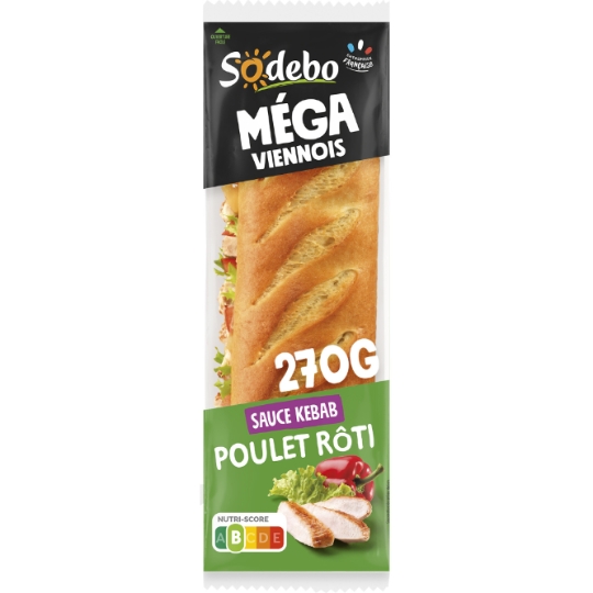 Sandwich baguette pain viennois poulet rôti sauce kebab SODEBO