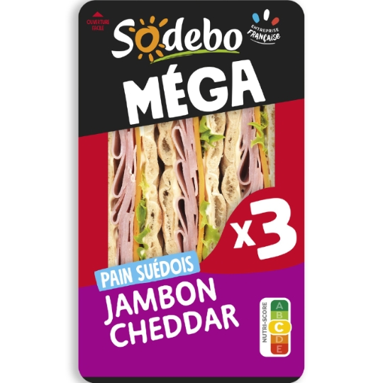 Sandwichs club pain suédois jambon cheddar SODEBO