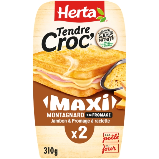Croque-Monsieur Maxi Jambon Fromage à Raclette Sans Nitrite - Tendre Croc' HERTA