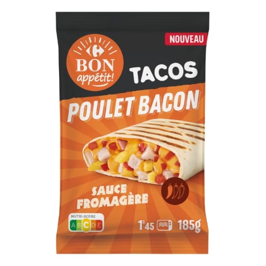 Tacos poulet bacon sauce fromagère CARREFOUR BON APPETIT !