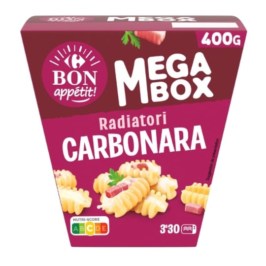 Plat cuisiné radiatori carbonara CARREFOUR BON APPETIT !