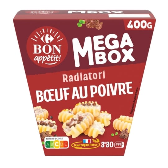 Plat cuisiné radiatori bœuf poivre CARREFOUR BON APPETIT !