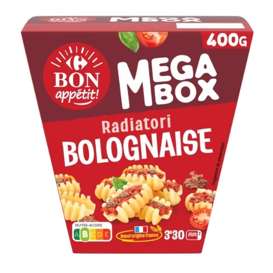 Plat cuisiné radiatori bolognaise CARREFOUR BON APPETIT !