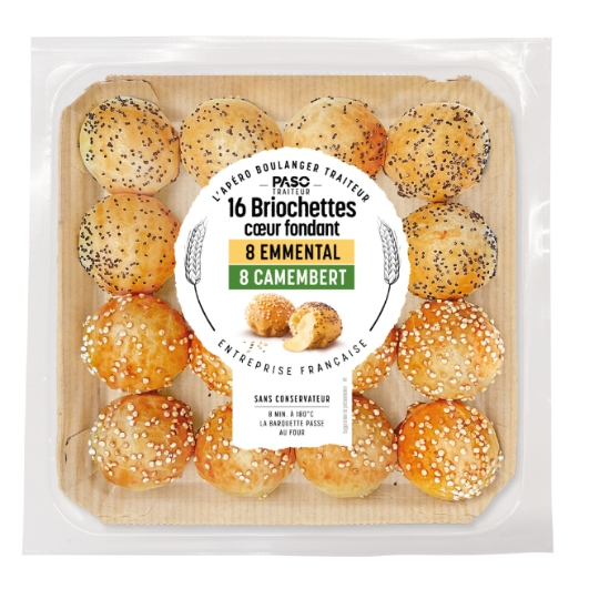 Briochettes coeur fondant camembert emmental PASO TRAITEUR