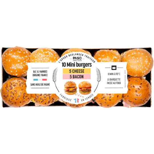 Assortiment 10 mini burgers cheese et bacon PASO TRAITEUR