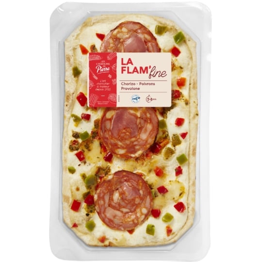 Flammkueche chorizo poivrons provolone