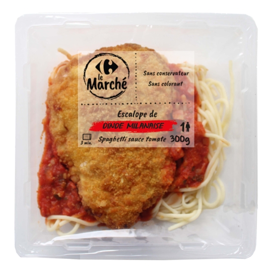 Escalope de Dinde Milanaise avec Spaghetti Sauce Tomate CARREFOUR LE MARCHE