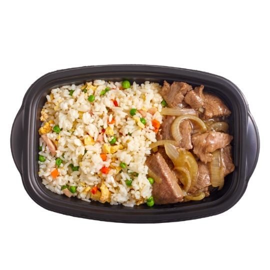 Plat cuisiné boeuf Aux Oignons et Riz Cantonais WOK STREET