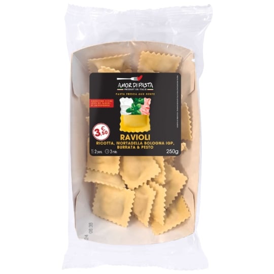Ravioli Ricotta, Mortadella Bologna IGP, Burrata et Pesto AMOR DI PASTA