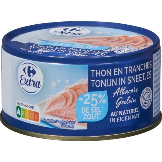 Thon Entier Albacore au Naturel -25% de Sel CARREFOUR