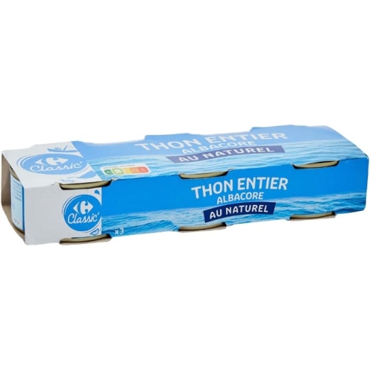 Thon Entier Albacore au Naturel CARREFOUR CLASSIC'