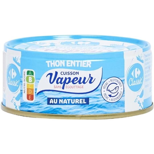 Thon Entier Cuit Vapeur au Naturel CARREFOUR CLASSIC'