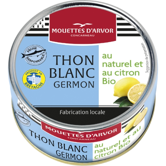 Thon blanc germon au naturel et citron Bio MOUETTES D'ARVOR