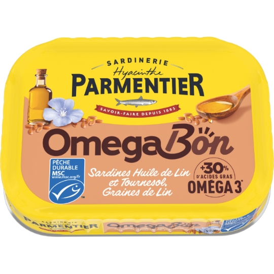 Sardines entières à L'huile de Lin et Tournesol Graines de Lin Oméga Bon PARMENTIER