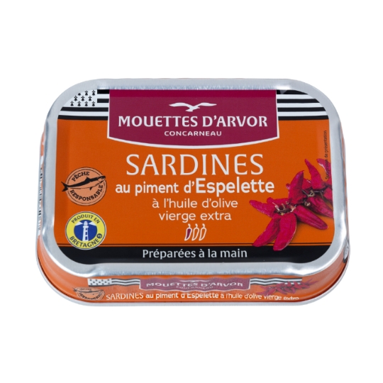 Sardines Au piment d'Espelette à l’huile d’olive vierge extra LES MOUETTES D'ARVOR