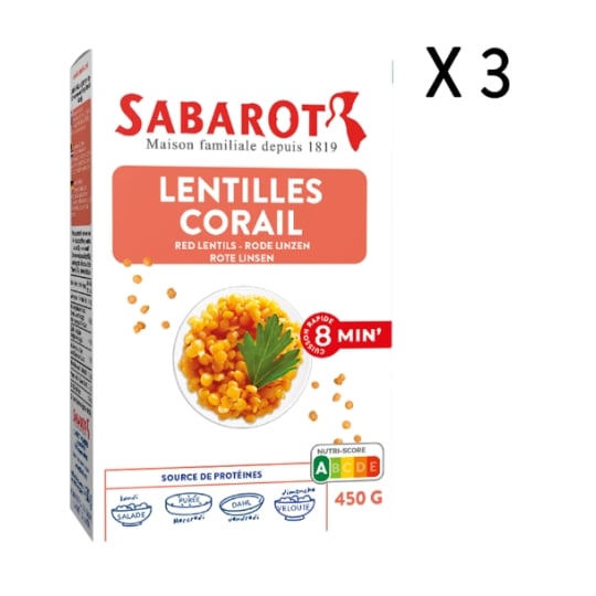 Sabarot - Lot 3 X Lentilles Corail - Étui 450g SABAROT