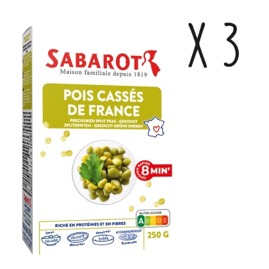 Sabarot - Lot 3 X Pois Cassés De France Cuisson Rapide 8 Min - Étui 250g SABAROT