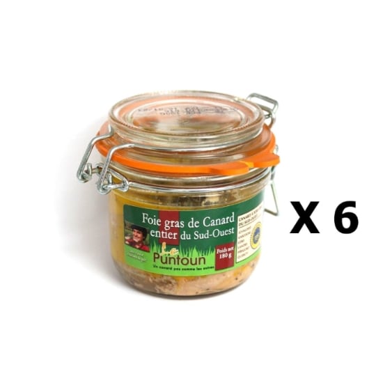 Lot 6x Foie Gras De Canard Entier Du Sud Ouest Igp - La Ferme Du Puntoun - Bocal : 180g LE PUNTOUN