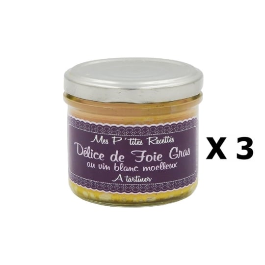 Lot 3x Délice De Foie Gras Au Vin Blanc Moelleux - France - Mes P'tites Recettes - Pot 100g MES P'TITES RECETTES