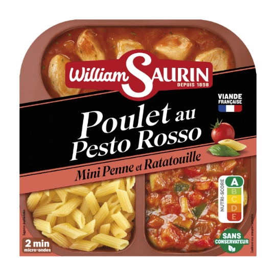 Plat cuisiné poulet au pesto rosso mini penne et ratatouille WILLIAM SAURIN
