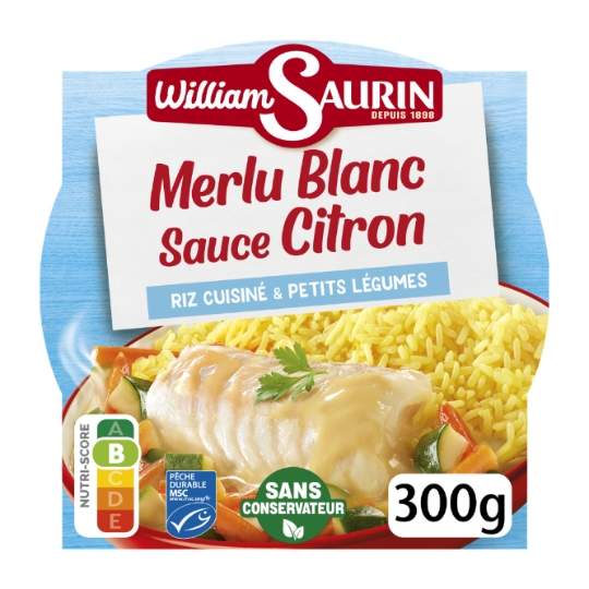 Plat Cuisiné Merlu Blanc Sauce Citron et Riz WILLIAM SAURIN