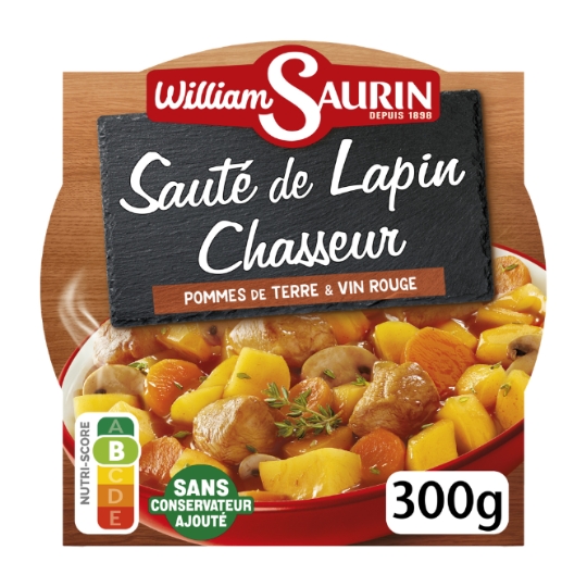 Plat cuisiné sauté de lapin chasseur et pommes de terre WILLIAM SAURIN