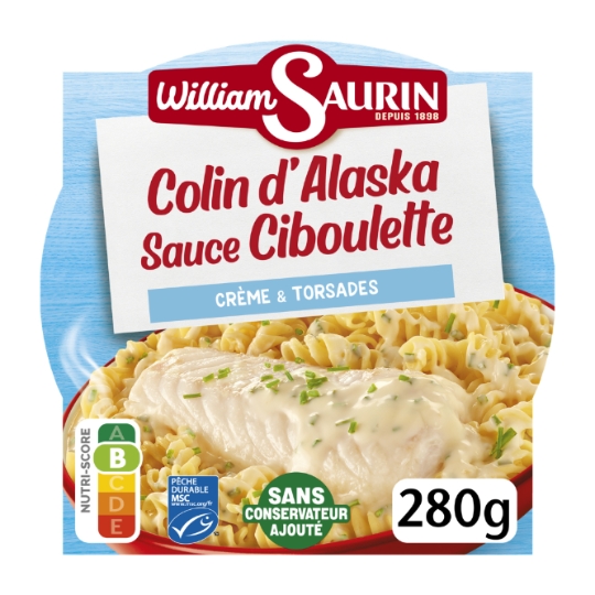 Plat Cuisiné Colin d'Alaska Sauce Ciboulette Crème & Torsades WILLIAM SAURIN