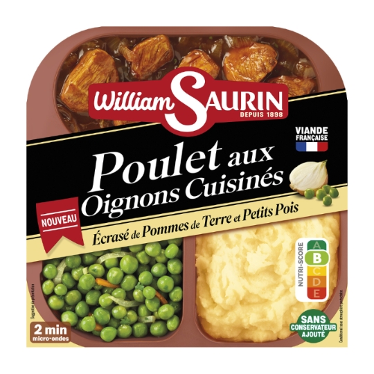 Plat Cuisiné Poulet aux Oignons Cuisinés Ecrasé de Pommes de Terre et Petits Pois WILLIAM SAURIN