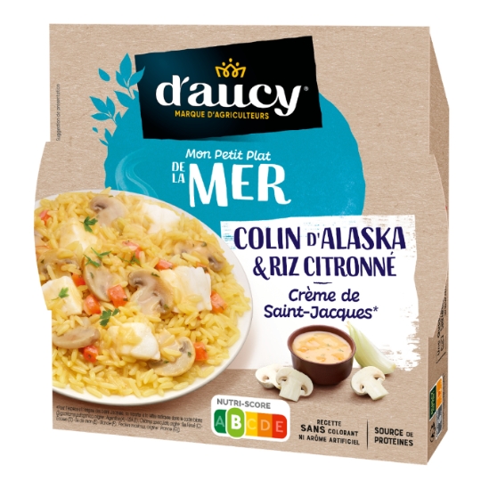 Plat Cuisiné colin d'alaska a la crème de st jacques & son riz citronne D'AUCY