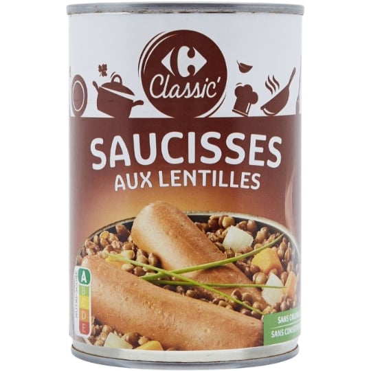 Plat cuisiné saucisses aux lentilles CARREFOUR CLASSIC'