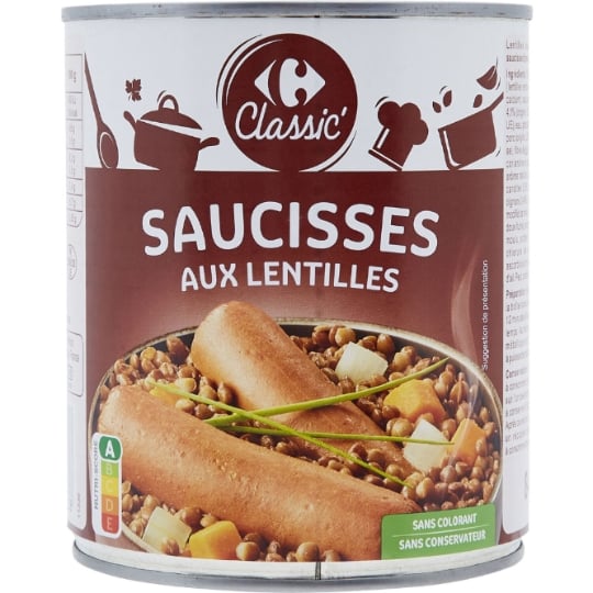 Lentilles  saucisses  CARREFOUR CLASSIC'