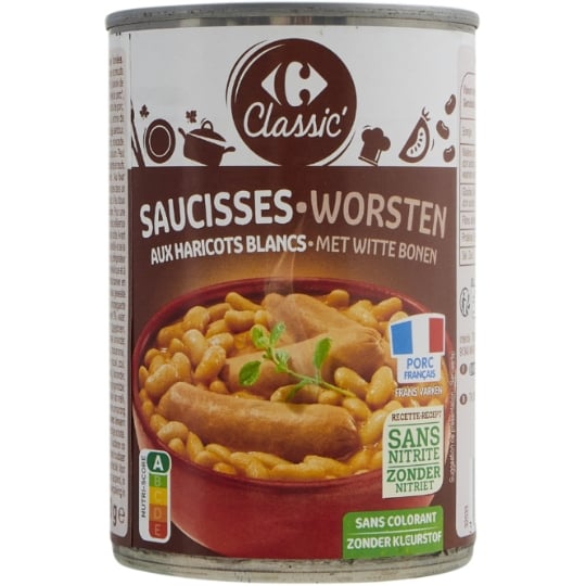 Plat cuisiné saucisses haricots blancs CARREFOUR CLASSIC'