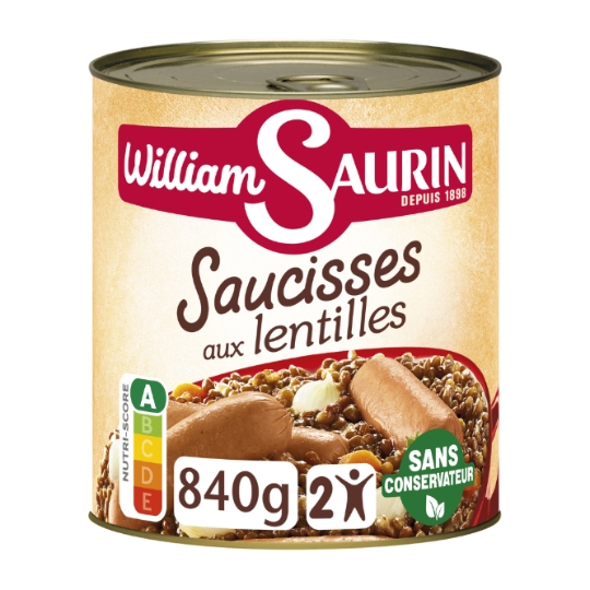 Plat familial Saucisses aux Lentilles  WILLIAM SAURIN