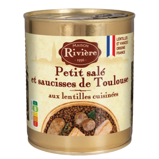 Petit salé saucisses de Toulouse et lentilles cuisinées MAISON RIVIERE