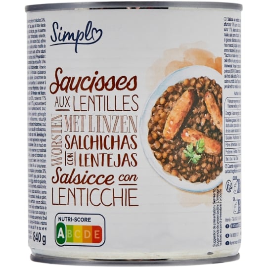Plat cuisiné saucisses aux lentilles SIMPL