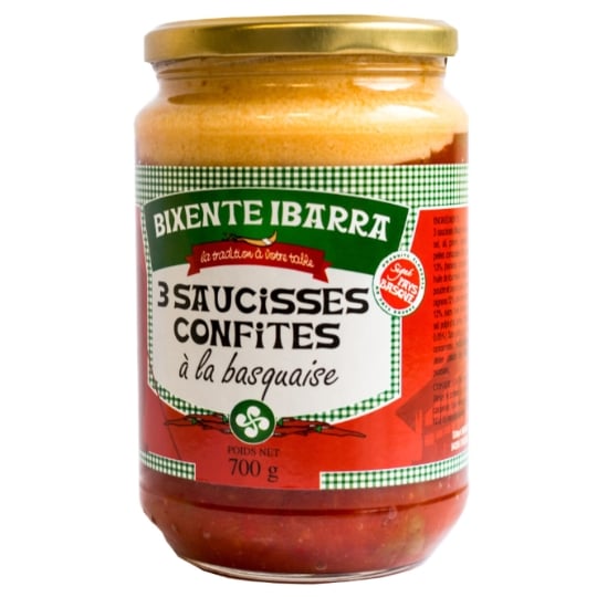 Plat cuisiné saucisses confites basquaise BIXENTE IBARRA